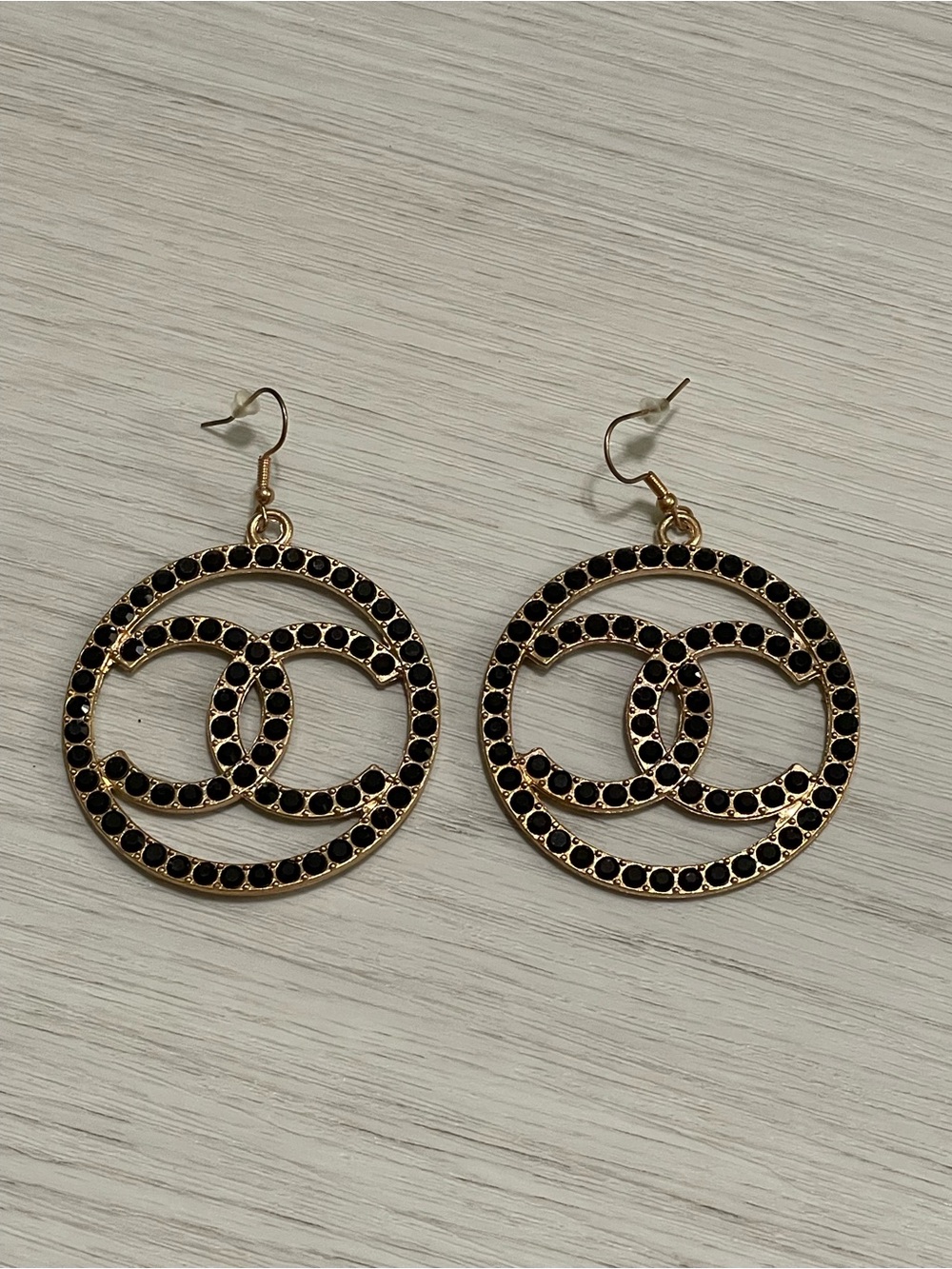Gold and Black Double-Circle Drop Earrings